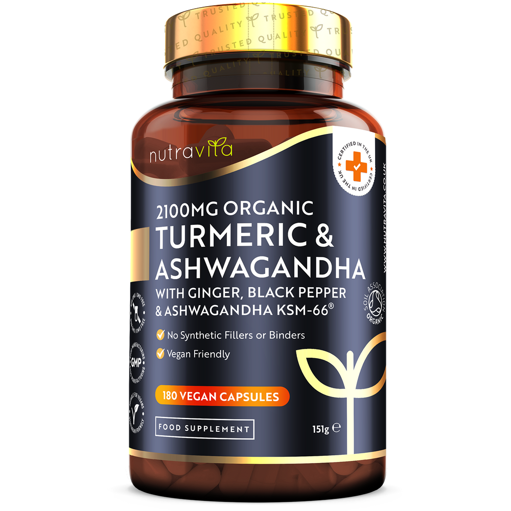 Organic Turmeric 2100mg & Ashwagandha KSM-66 ® with Ginger & Black Pepper