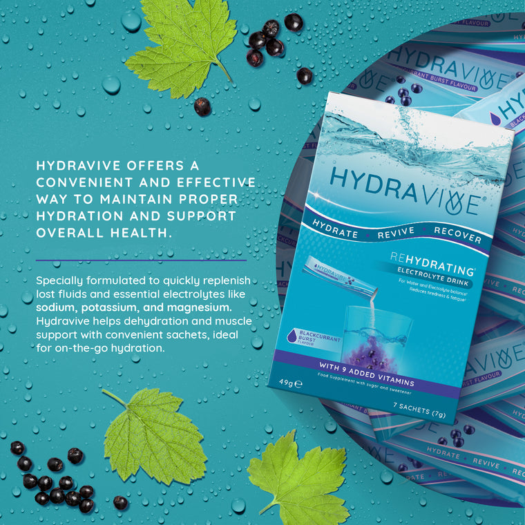 Hydravive Rapid Rehydration Electrolytes Powder - 21 Pack Blackcurrant