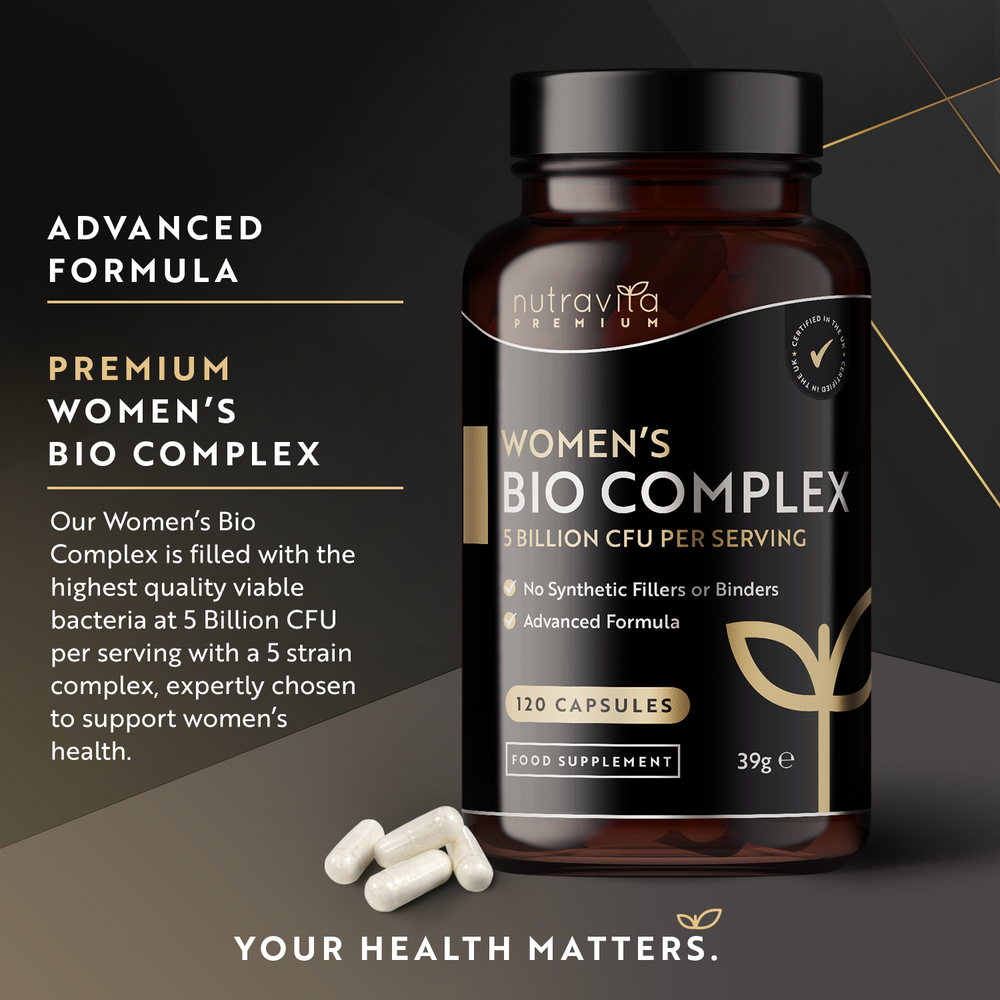 Premium Women's Bio Cultures Vegan Complex 120 Vegan Capsules 5 Active Lactobacillus Bacteria Strains