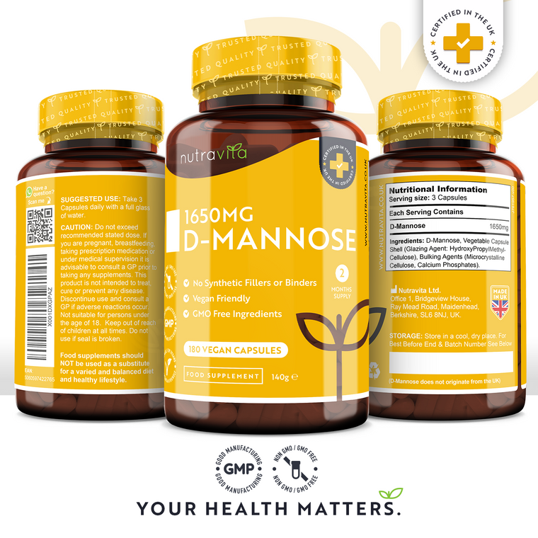 D-Mannose 1650mg High Strength 180 Vegan Capsules